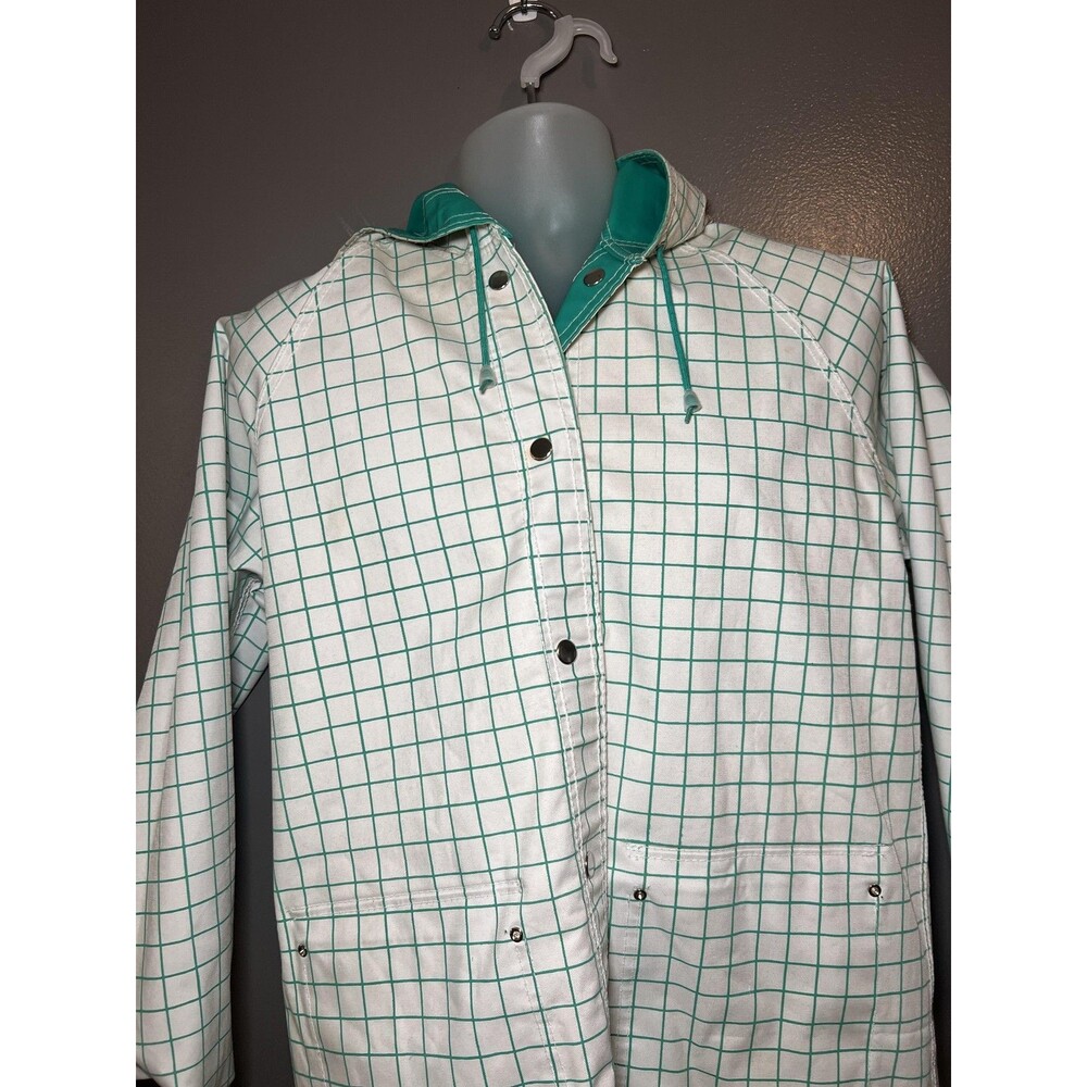 Vintage Charles River Coat Womens Medium Green Hooded PVC Rain Reversible 80s - Picture 16 of 16